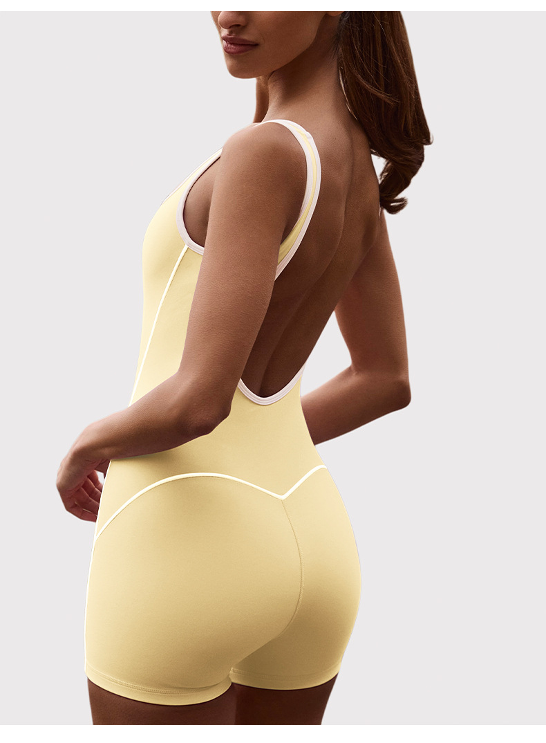 Mono de yoga con realce de cadera, pantalones cortos, ropa deportiva y de fitness, venta al por mayor, mono de yoga sin espalda FGBK6604