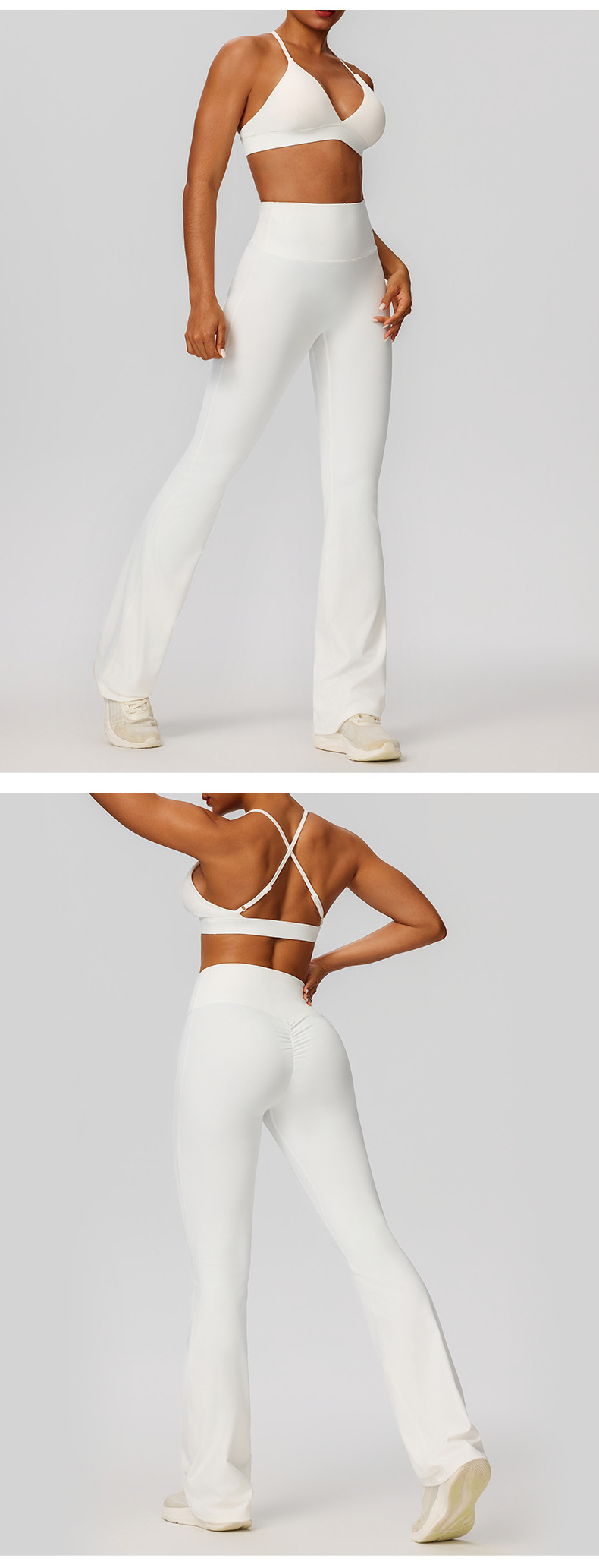 Conjunto de yoga para mujer, pantalones acampanados elásticos y sujetador, cintura elástica con cierre en cuatro direcciones FGB52736 52338