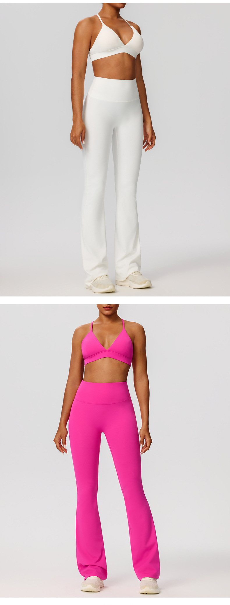 Conjunto de yoga para mujer, pantalones acampanados elásticos y sujetador, cintura elástica con cierre en cuatro direcciones FGB52736 52338