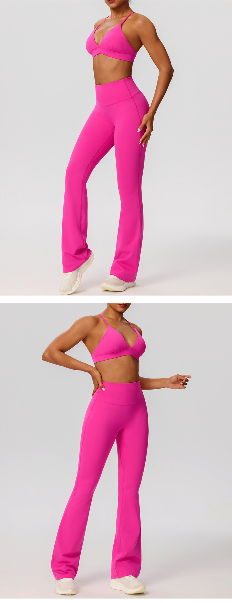 Conjunto de yoga para mujer, pantalones acampanados elásticos y sujetador, cintura elástica con cierre en cuatro direcciones FGB52736 52338