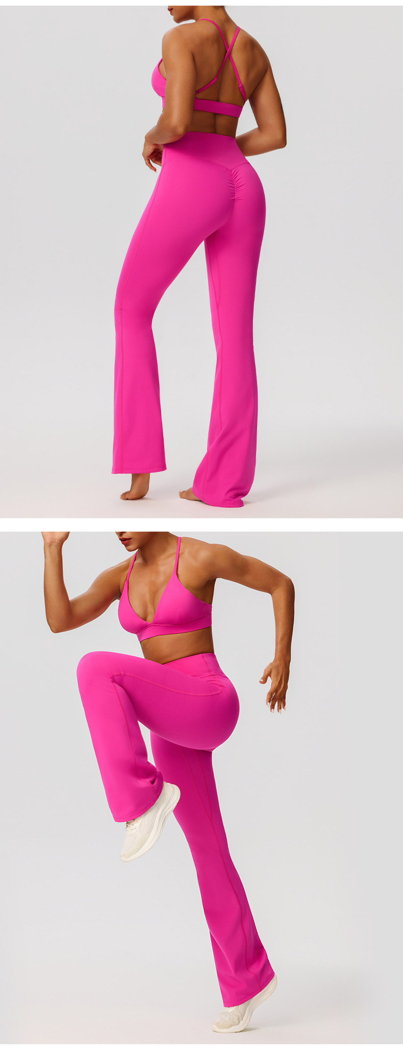 Conjunto de yoga para mujer, pantalones acampanados elásticos y sujetador, cintura elástica con cierre en cuatro direcciones FGB52736 52338
