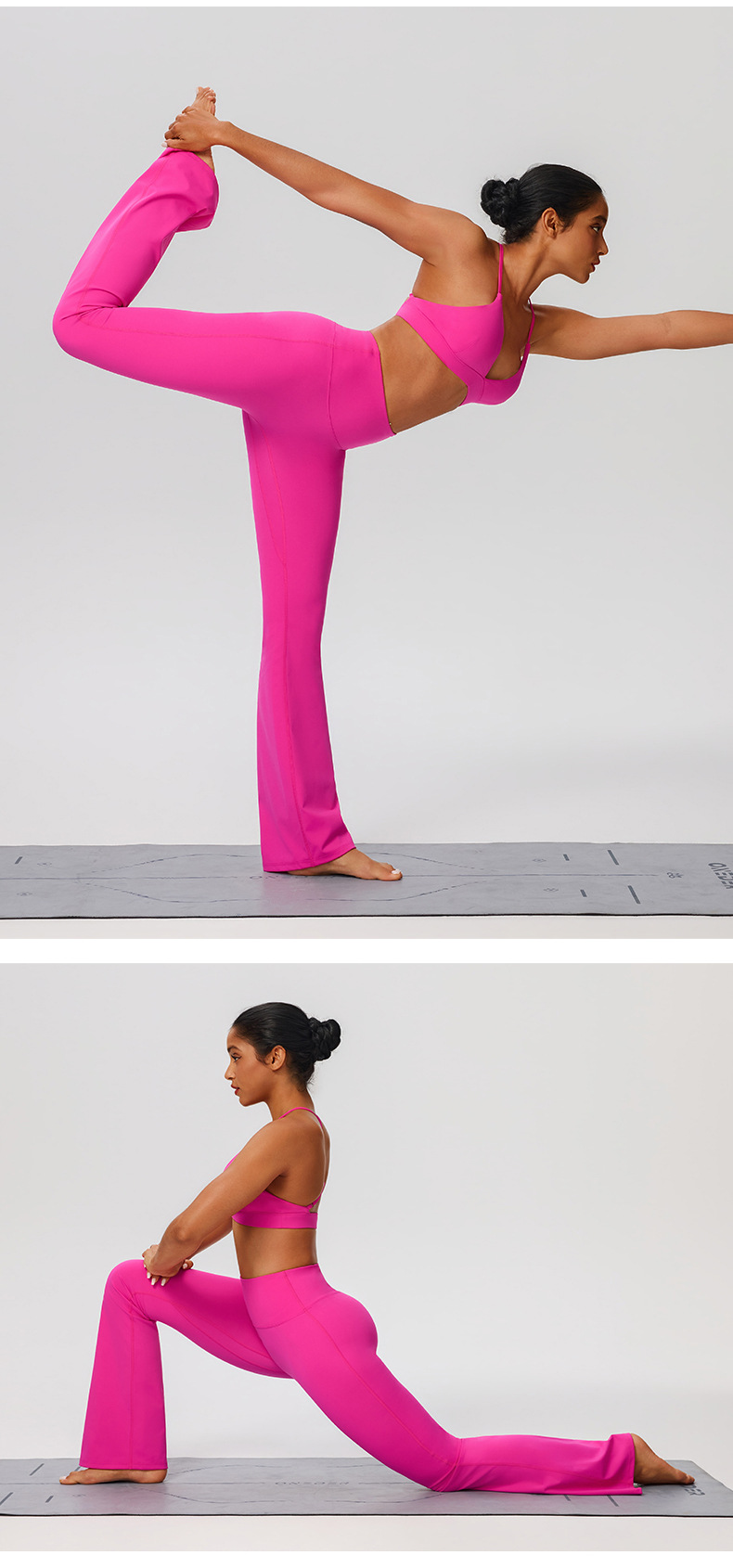 Conjunto de yoga para mujer, pantalones acampanados elásticos y sujetador, cintura elástica con cierre en cuatro direcciones FGB52736 52338