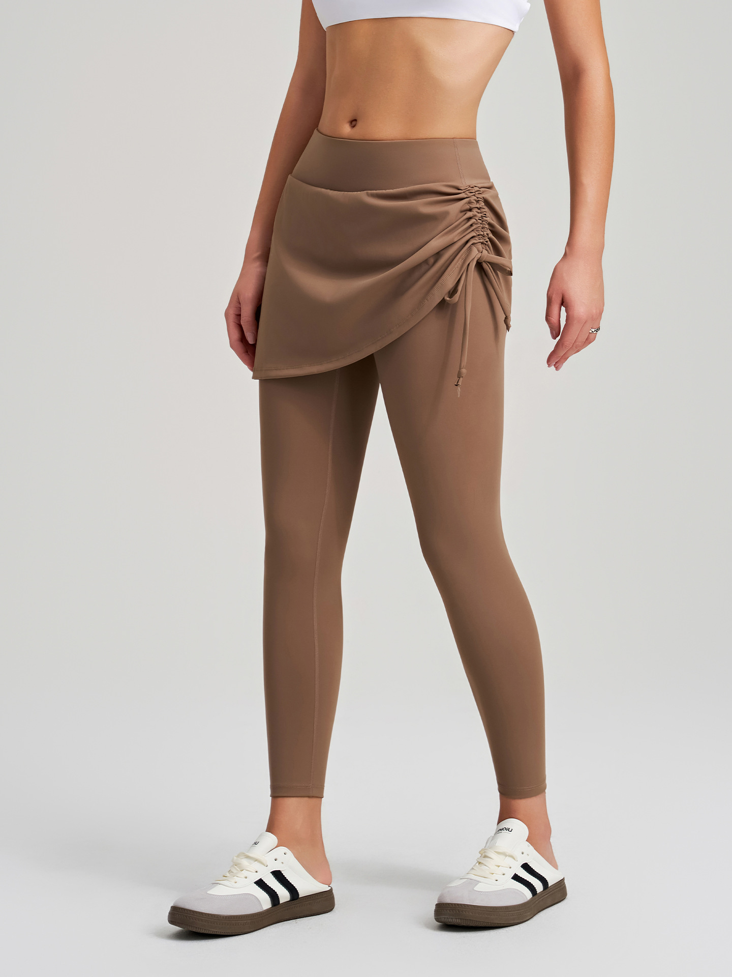 Pantalones de yoga de cintura alta con cordón ajustable para mujer, control de abdomen, adelgazamiento, longitud completa, FGBCK-5082