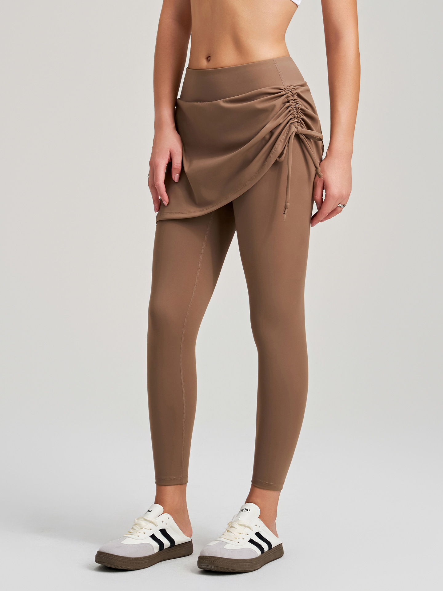 Pantalones de yoga de cintura alta con cordón ajustable para mujer, control de abdomen, adelgazamiento, longitud completa, FGBCK-5082