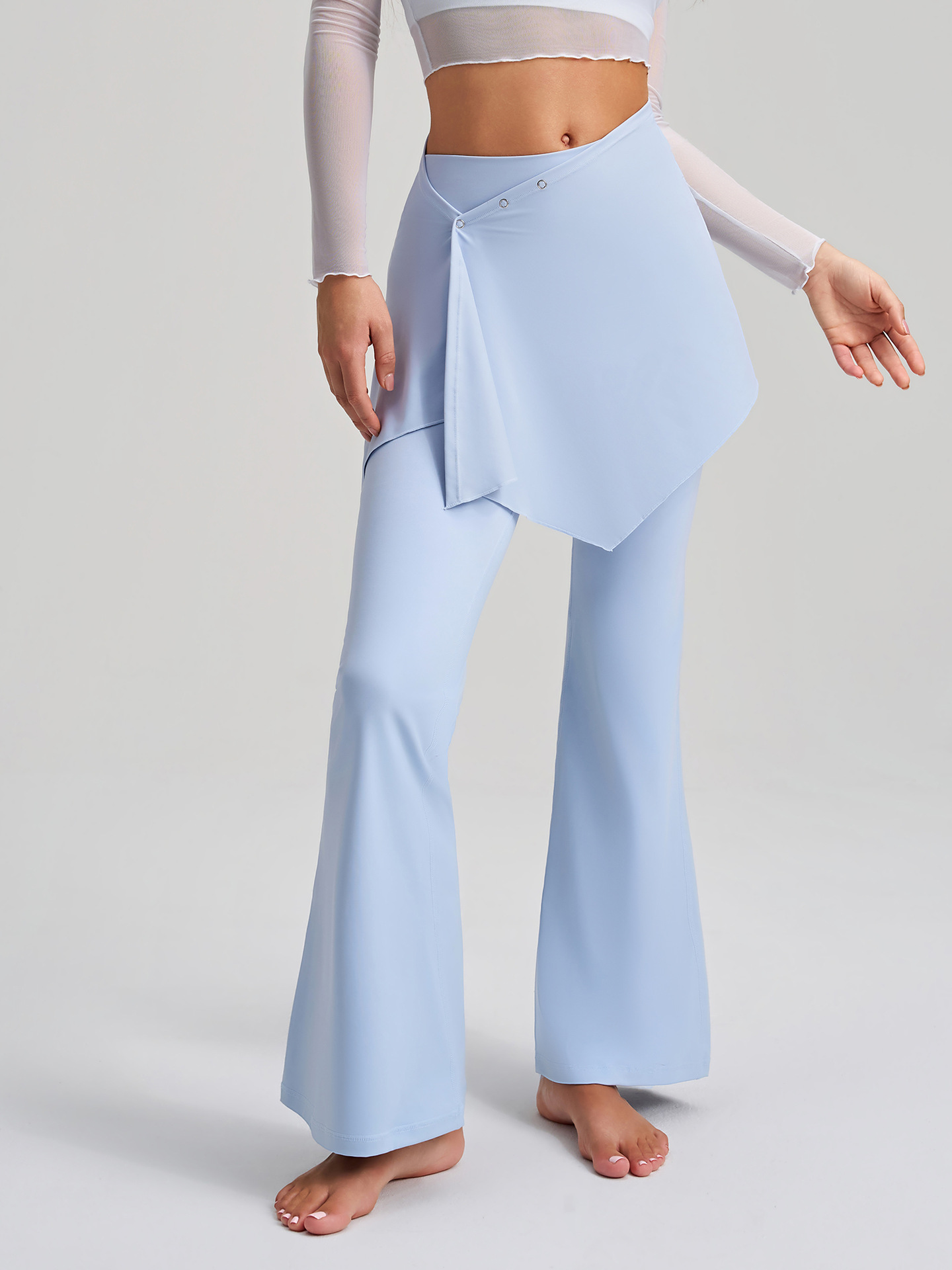 Leggings deportivos acampanados de cintura alta con falda desmontable para mujer, ropa deportiva de gimnasio, FGBCK-5102 YPF-5002