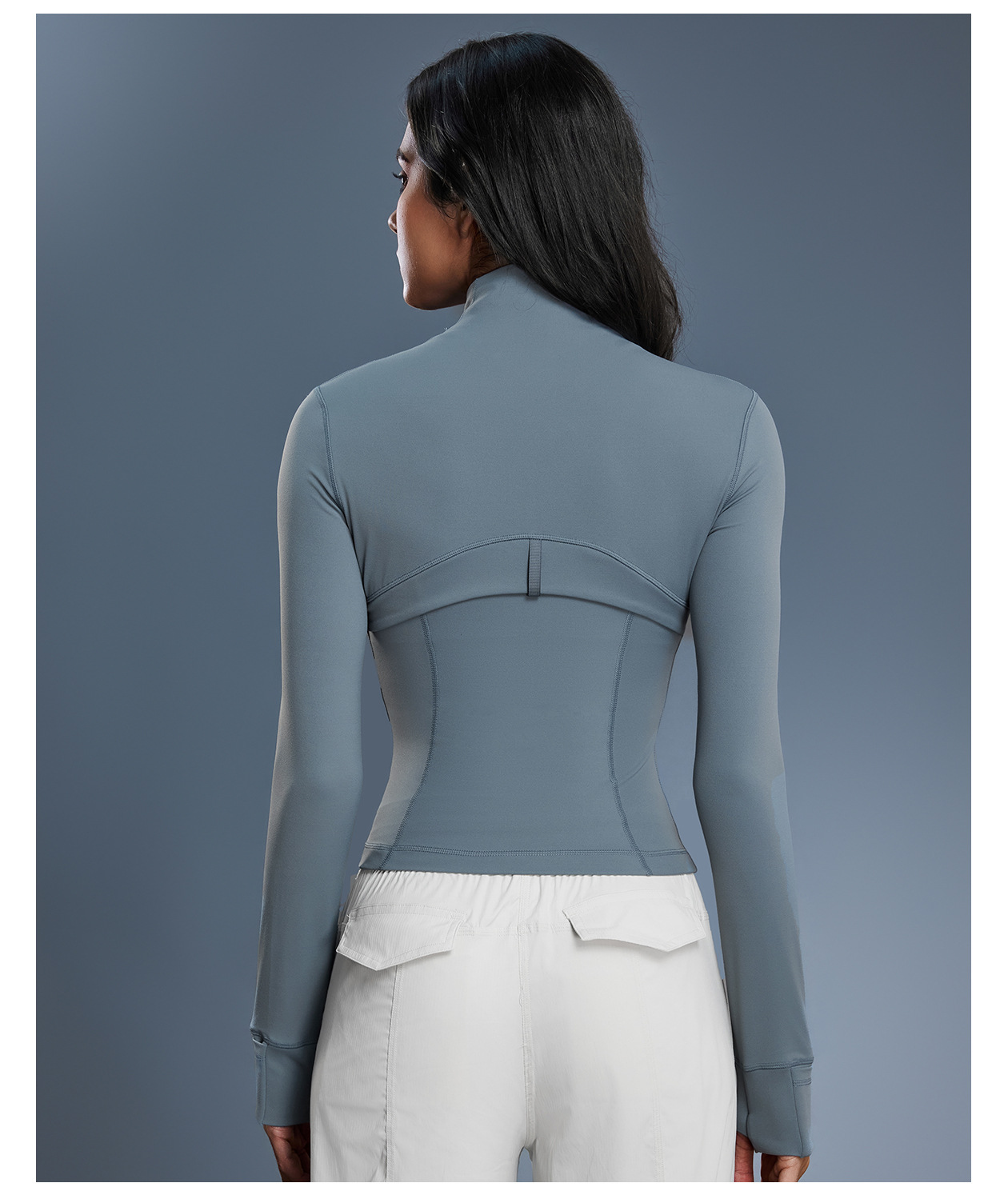 Chaqueta deportiva de manga larga para mujer, para deportes al aire libre, yoga, fitness, alta elasticidad, ajustada, con cuello alto y cremallera, para gimnasio y yoga, FGBDAW177