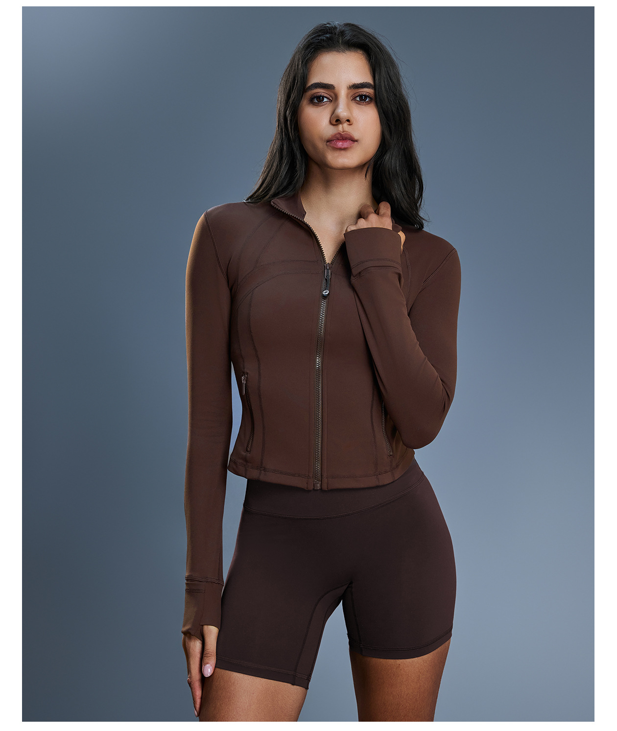 Chaqueta deportiva de manga larga para mujer, para deportes al aire libre, yoga, fitness, alta elasticidad, ajustada, con cuello alto y cremallera, para gimnasio y yoga, FGBDAW177