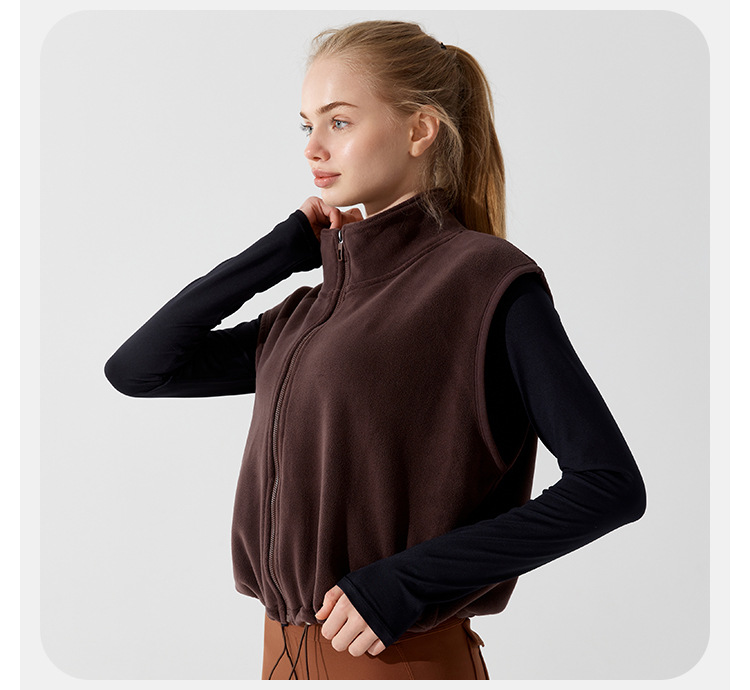 Women's Fall/Winter Fleece Sleeveless Athletic Jacket Outerwear Fitness Stand-up Collar Sport Yoga Vest FGBYM282