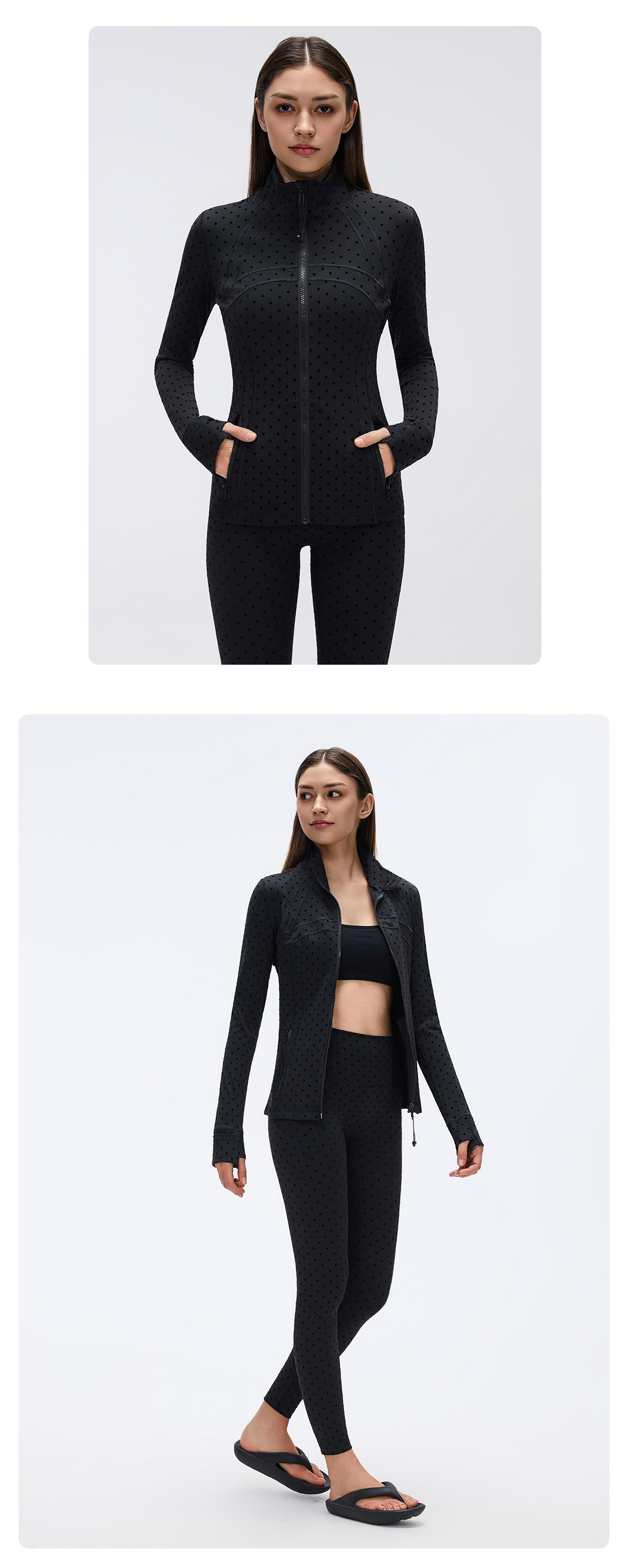 Conjunto de chaqueta y leggings de yoga para mujer, de manga larga, suaves, para entrenamiento en gimnasio, fitness, FGBD19108 D25151