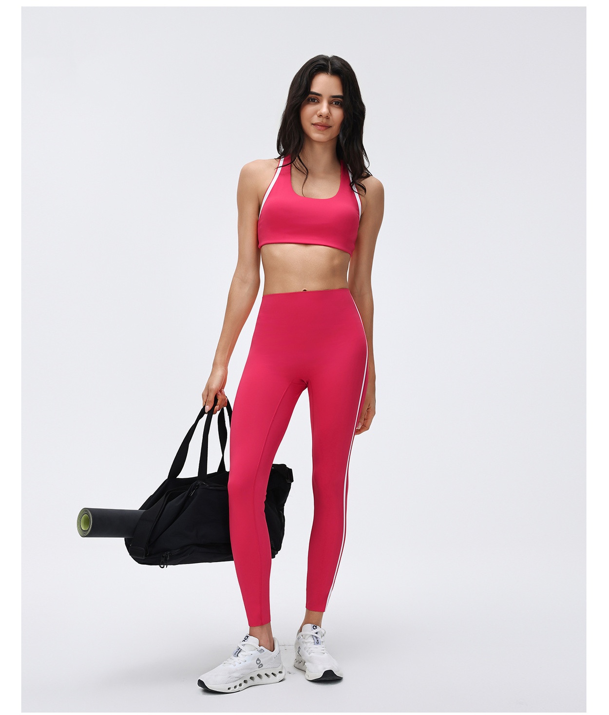 Leggings deportivos de cintura alta a rayas para mujer, pantalones de yoga con cintura elástica para correr, FGBD26039