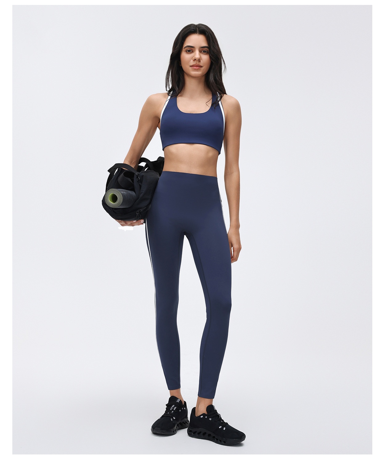 Leggings deportivos de cintura alta a rayas para mujer, pantalones de yoga con cintura elástica para correr, FGBD26039