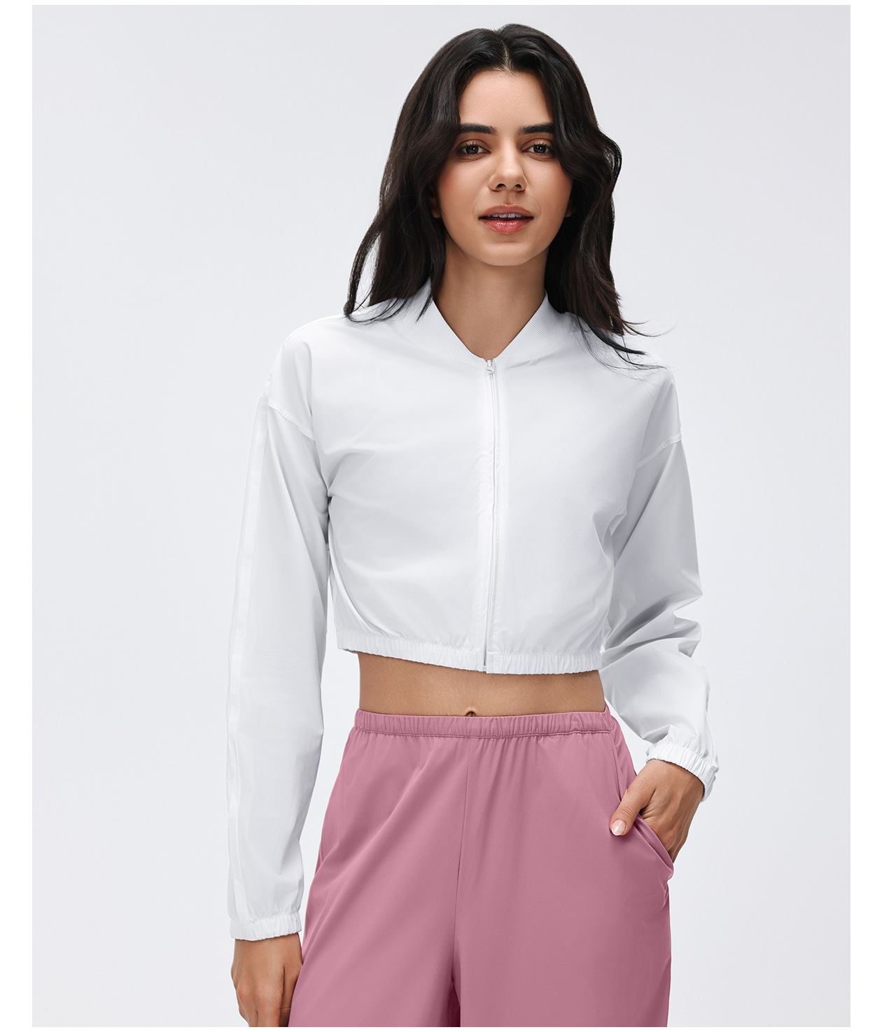 Chaqueta deportiva para correr, corta, con cremallera, para yoga, para mujer, FGBD26029