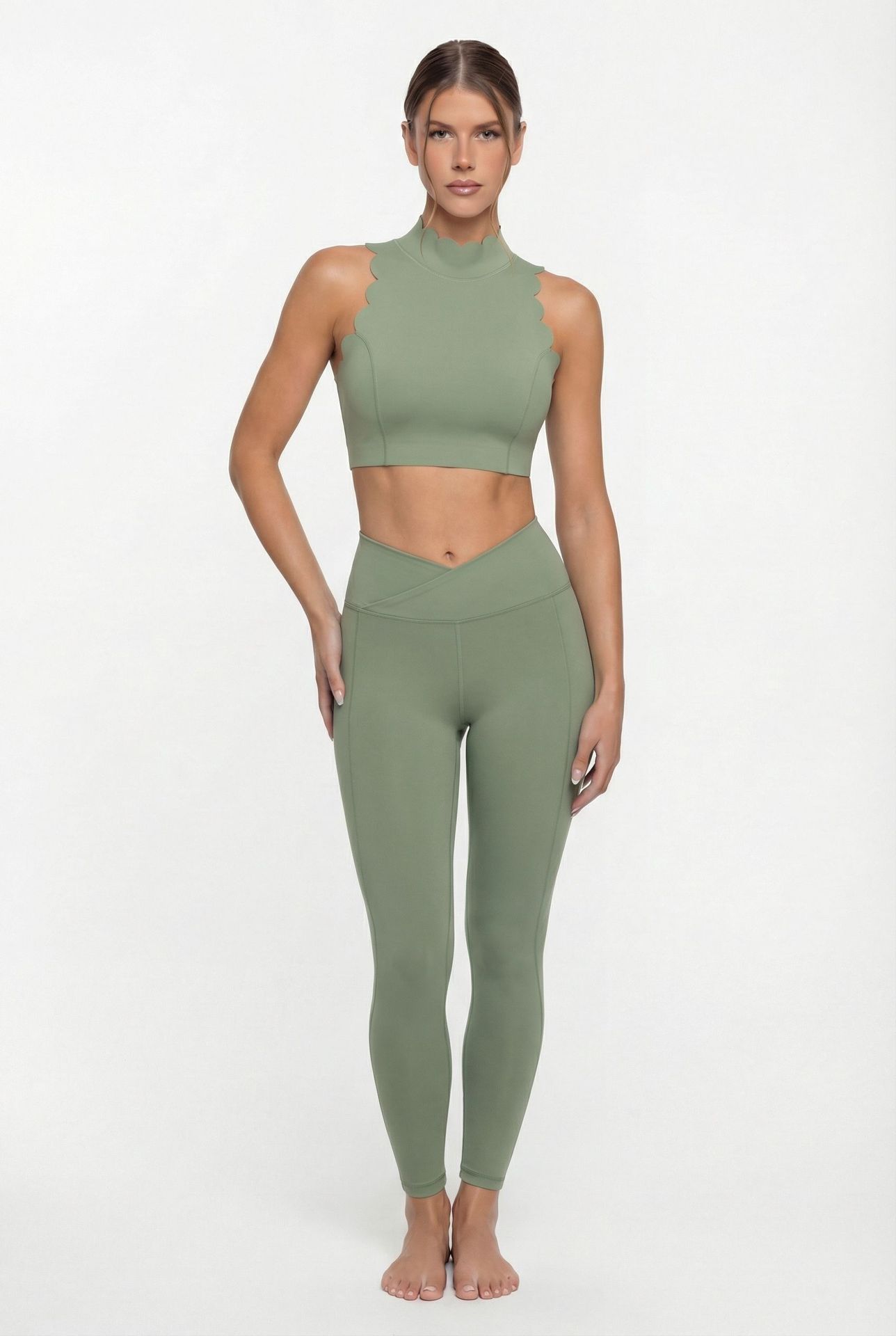 Conjunto deportivo de leggings y camisetas sin mangas para yoga, entrenamiento, gimnasio, fitness, para mujer, FGB8814