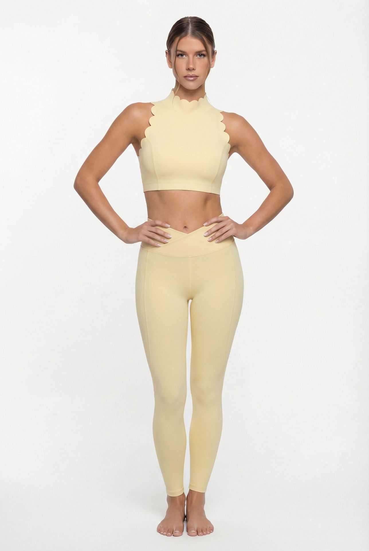 Conjunto deportivo de leggings y camisetas sin mangas para yoga, entrenamiento, gimnasio, fitness, para mujer, FGB8814