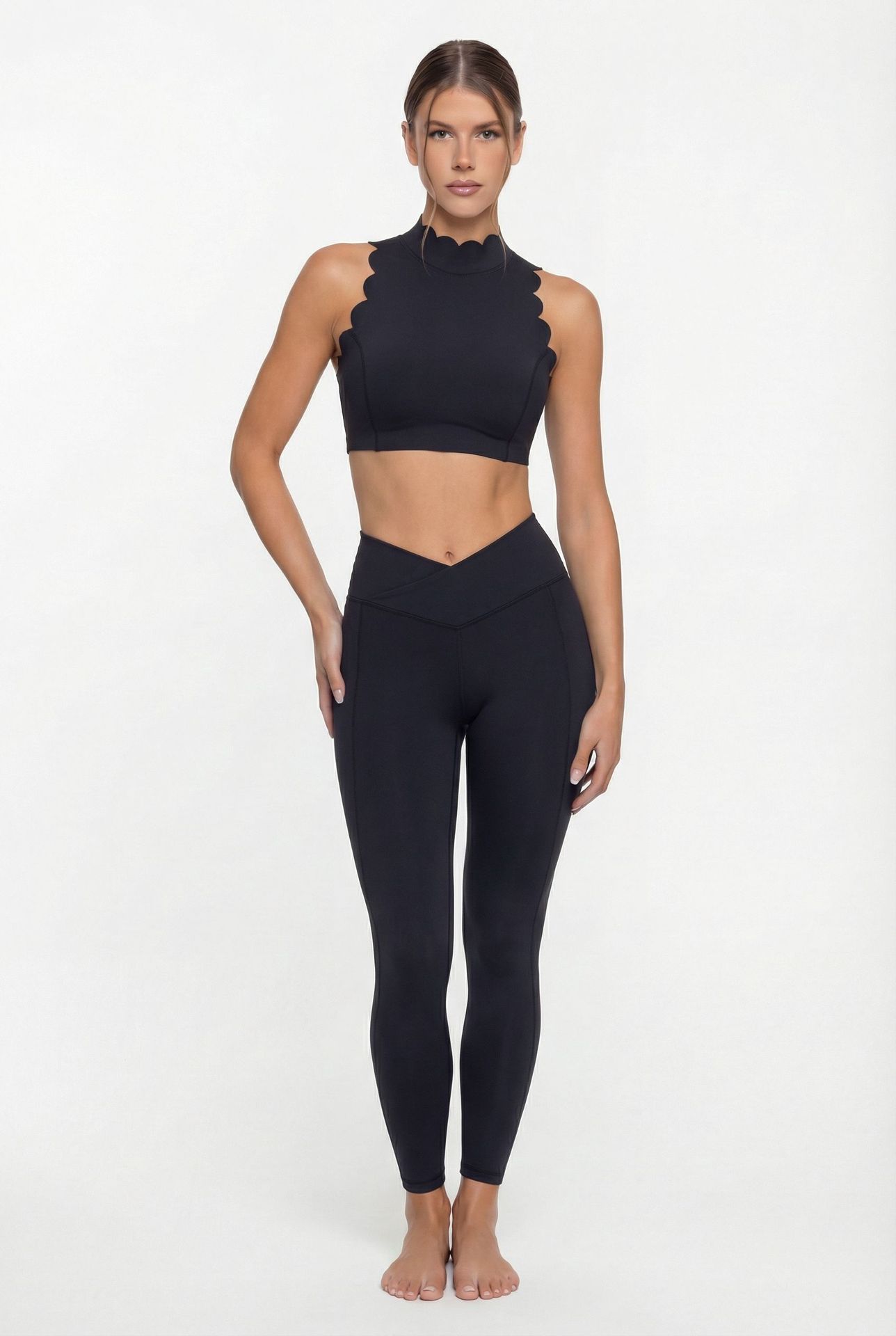 Conjunto deportivo de leggings y camisetas sin mangas para yoga, entrenamiento, gimnasio, fitness, para mujer, FGB8814