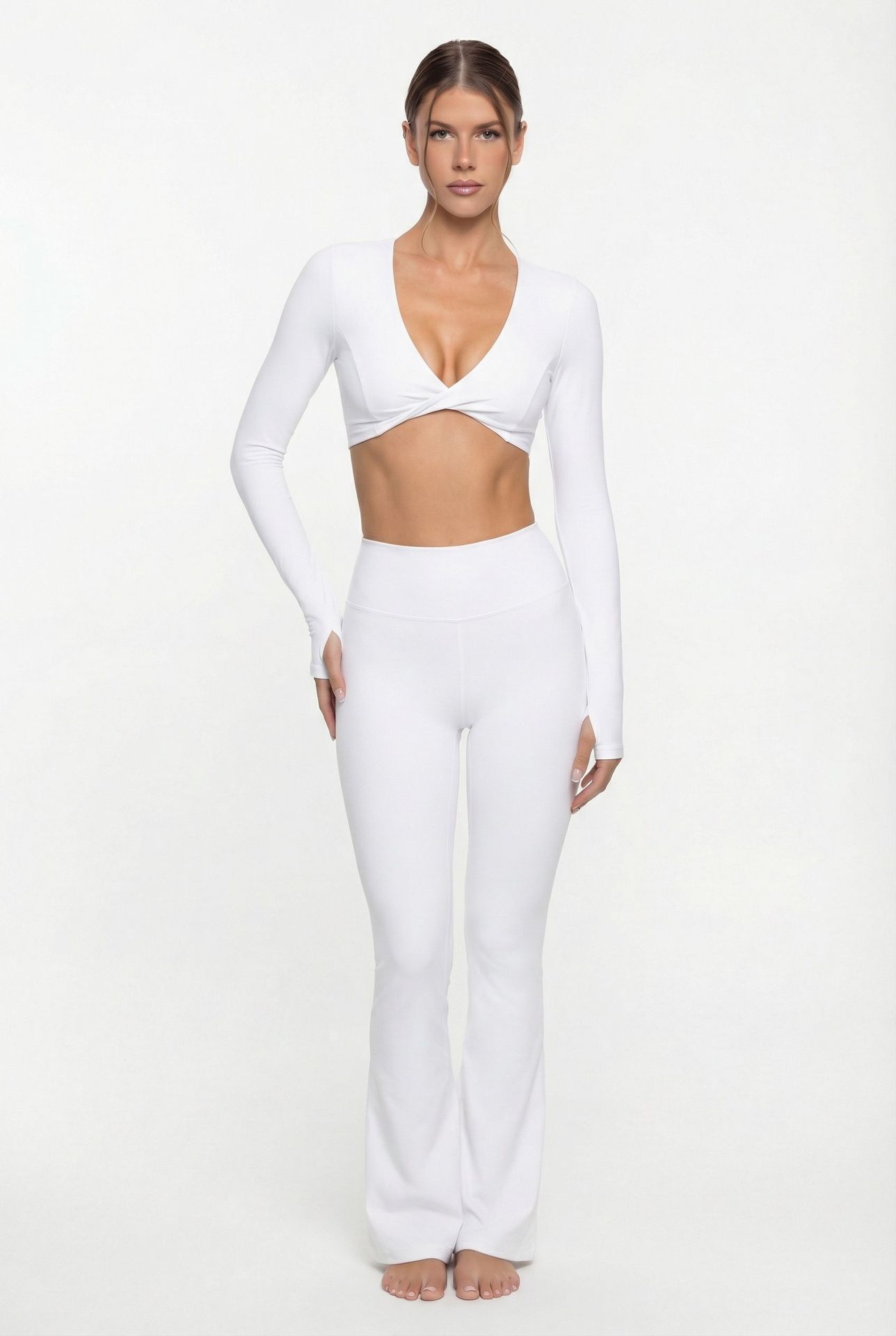 Conjunto de dos piezas de ropa deportiva de yoga, camisetas de manga larga y pantalones, chándales de gimnasio, pantalones de entrenamiento, sujetadores de yoga, ropa interior para mujer FGB8836