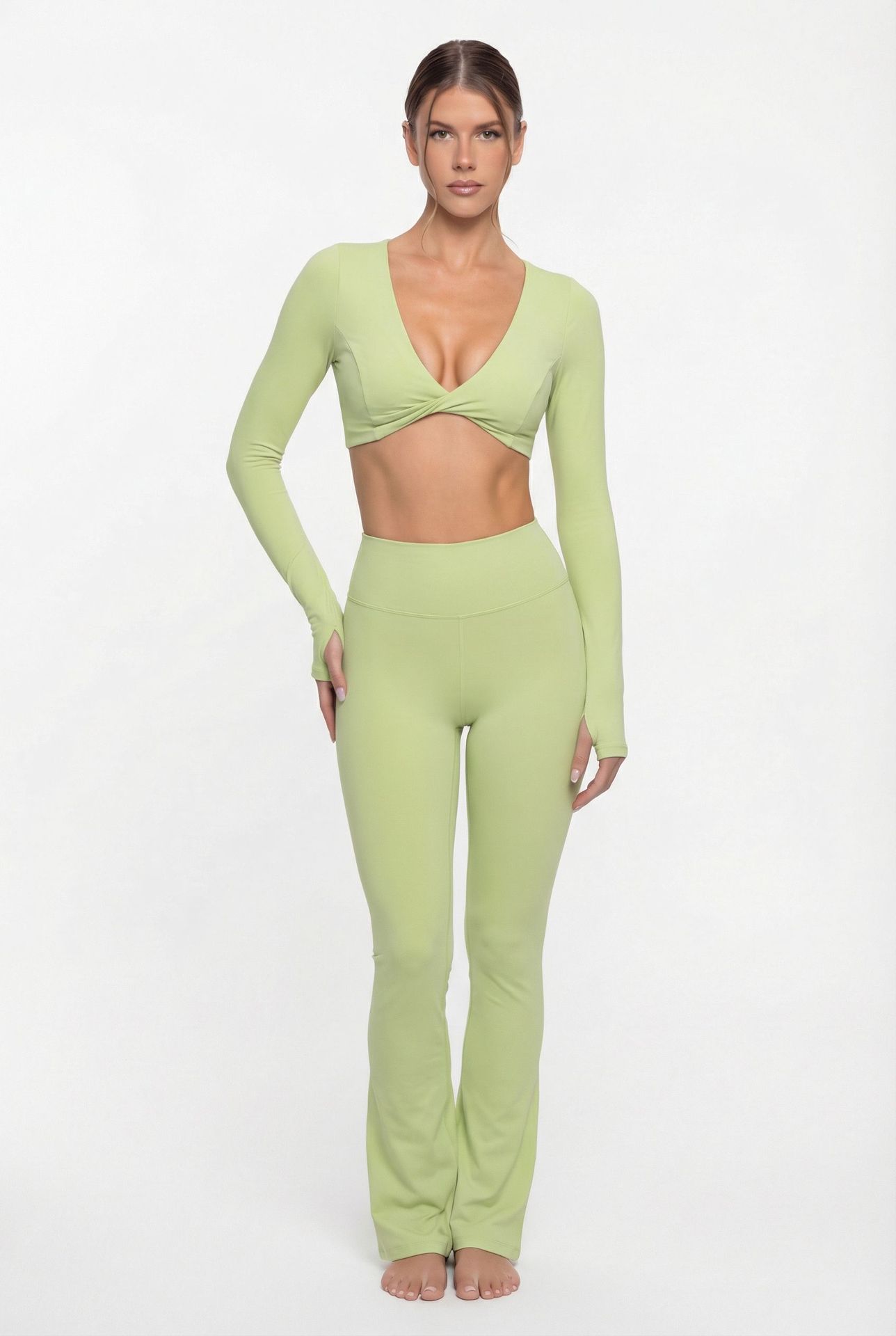 Conjunto de dos piezas de ropa deportiva de yoga, camisetas de manga larga y pantalones, chándales de gimnasio, pantalones de entrenamiento, sujetadores de yoga, ropa interior para mujer FGB8836