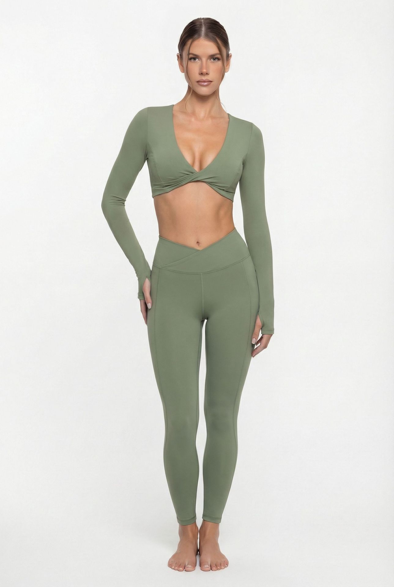 Conjunto de dos piezas de ropa deportiva de yoga, camisetas de manga larga y pantalones, chándales de gimnasio, pantalones de entrenamiento, sujetadores de yoga, ropa interior para mujer FGB8836