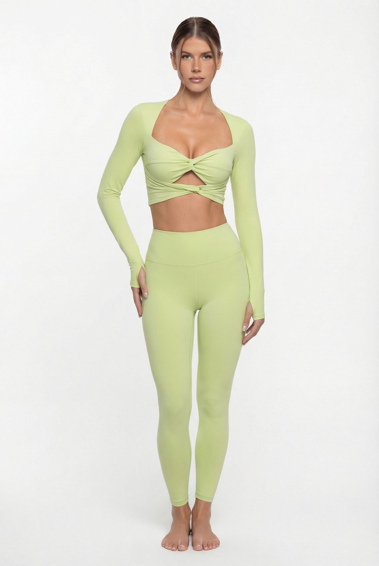 Conjunto deportivo de 2 piezas para mujer, con camiseta de manga larga y leggings para yoga, fitness y entrenamiento, FGB25113