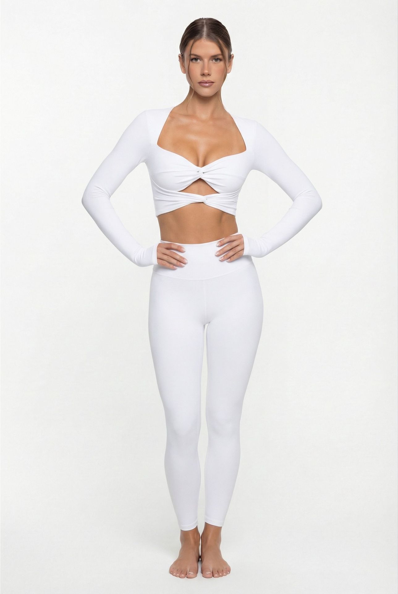 Conjunto deportivo de 2 piezas para mujer, con camiseta de manga larga y leggings para yoga, fitness y entrenamiento, FGB25113