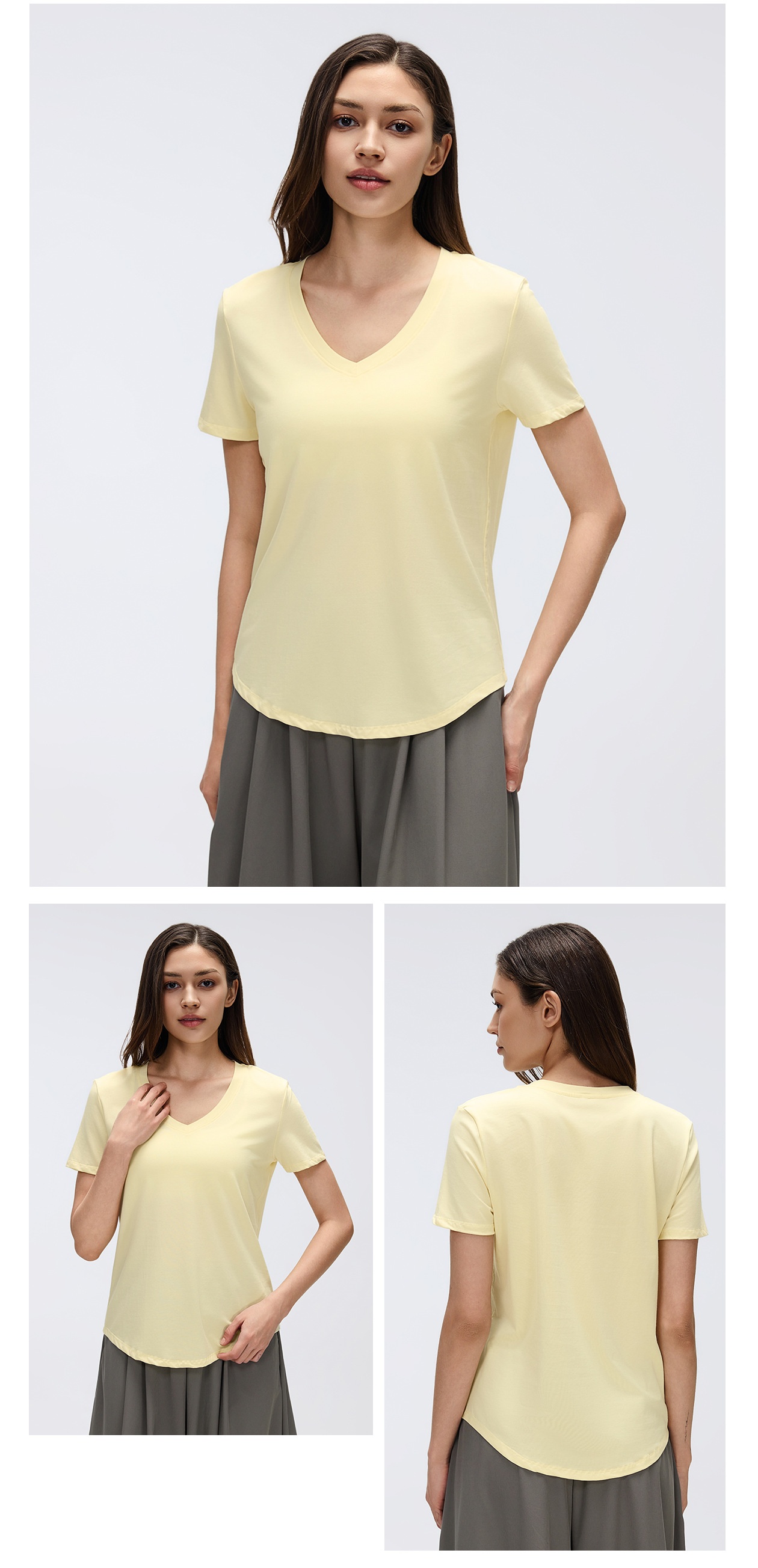 Camiseta deportiva holgada, transpirable, de secado rápido, versátil, ajustada, de color liso, para mujer, de manga corta, FGBD26087