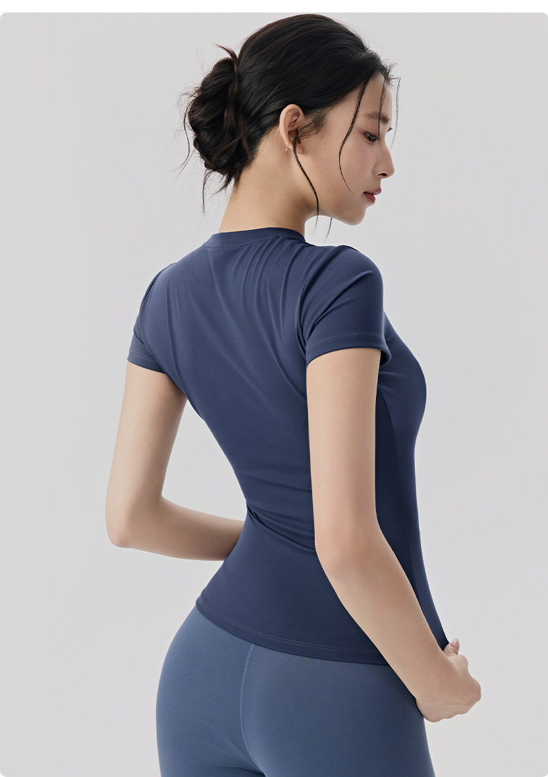 Camiseta deportiva de manga corta para mujer, informal, ajustada, transpirable, para yoga, correr, fitness, yoga, FGBDWY116020-KJ