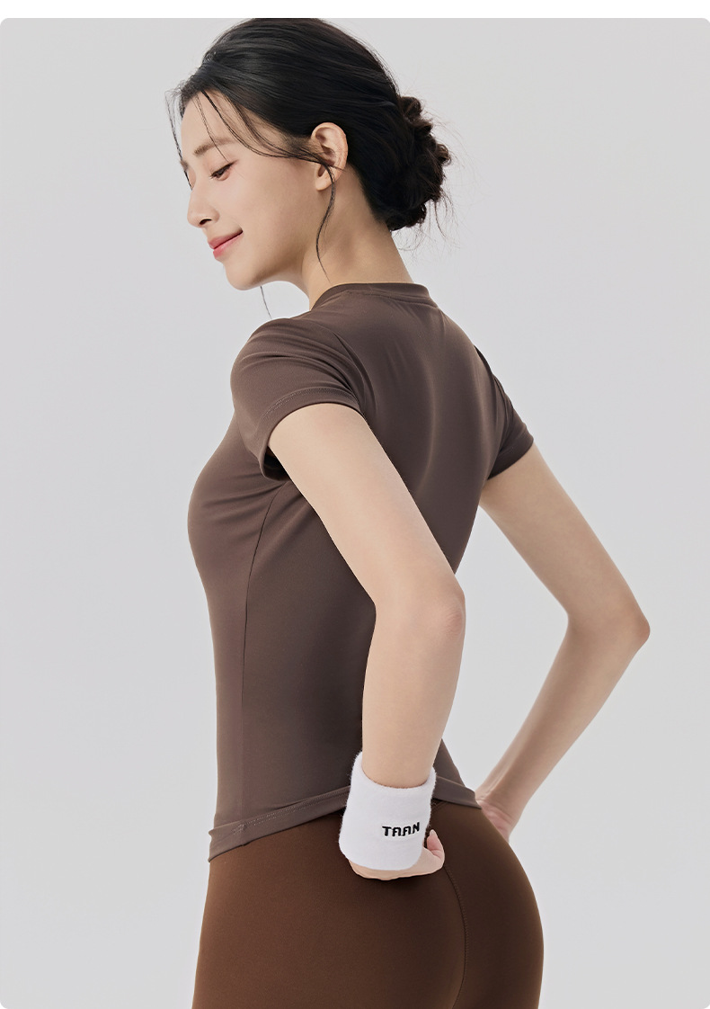 Camiseta deportiva de manga corta para mujer, informal, ajustada, transpirable, para yoga, correr, fitness, yoga, FGBDWY116020-KJ