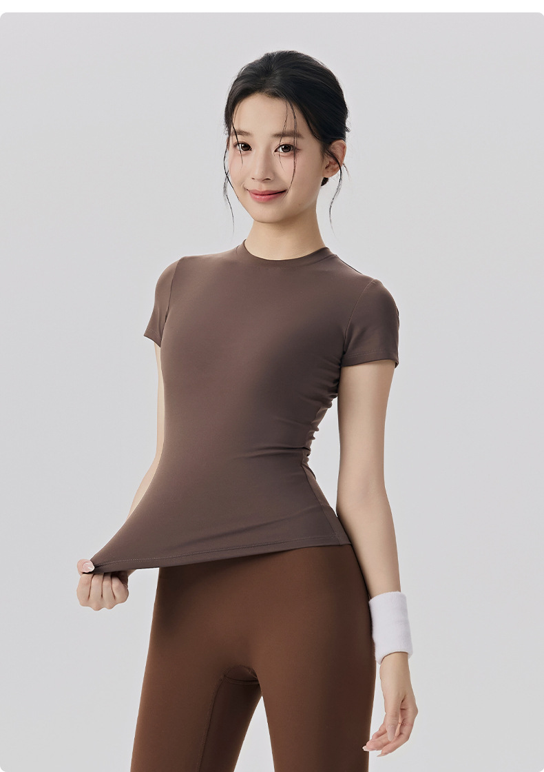 Camiseta deportiva de manga corta para mujer, informal, ajustada, transpirable, para yoga, correr, fitness, yoga, FGBDWY116020-KJ