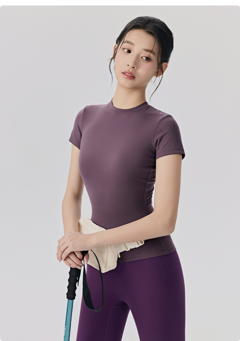 Camiseta deportiva de manga corta para mujer, informal, ajustada, transpirable, para yoga, correr, fitness, yoga, FGBDWY116020-KJ