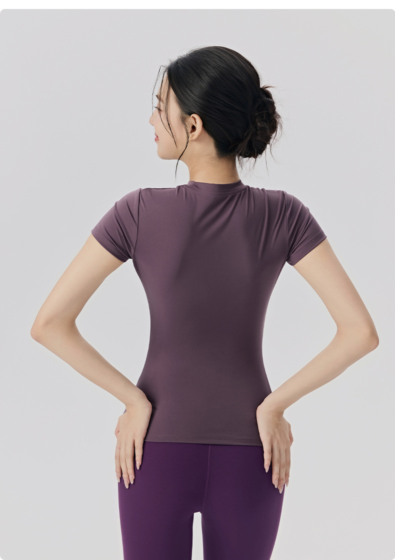 Camiseta deportiva de manga corta para mujer, informal, ajustada, transpirable, para yoga, correr, fitness, yoga, FGBDWY116020-KJ