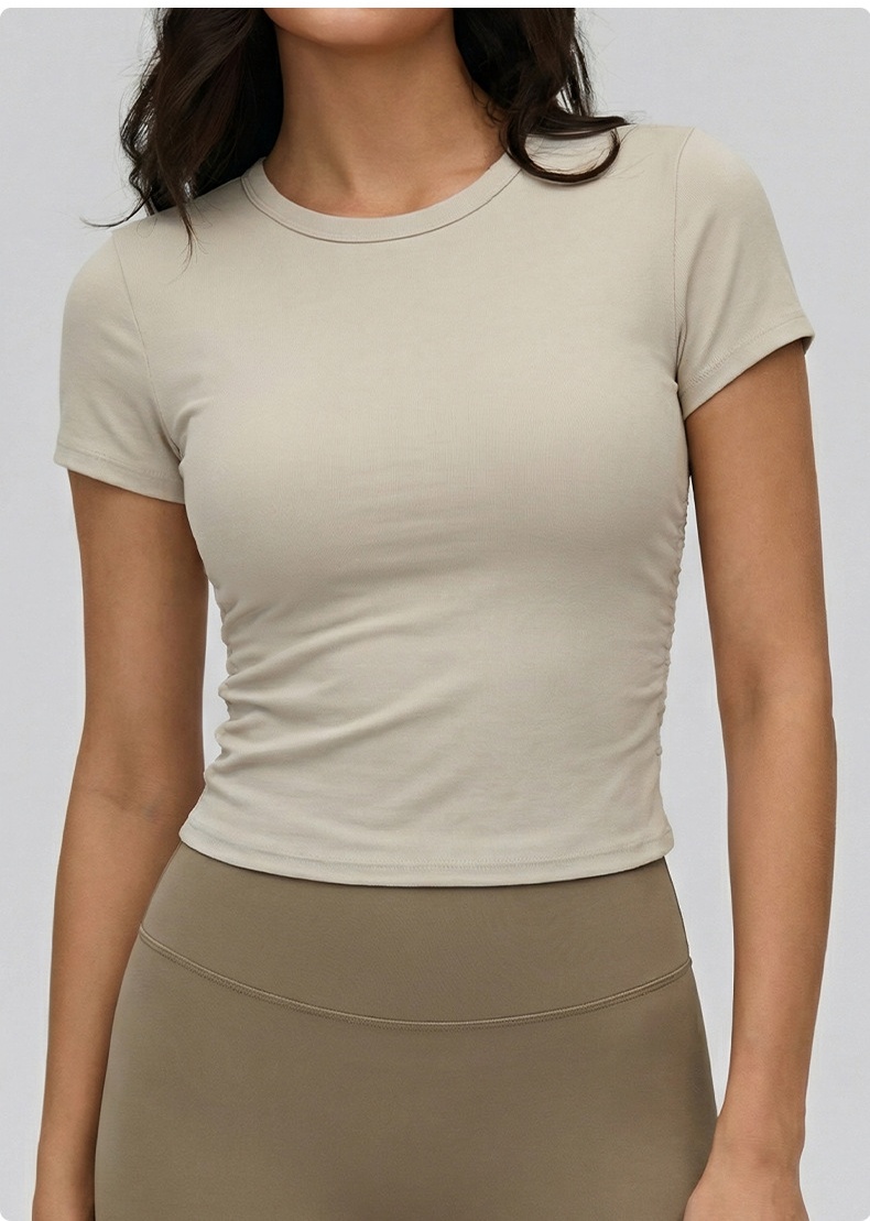 Camiseta deportiva ajustada de manga corta transpirable personalizada para yoga, ropa deportiva para entrenamiento, gimnasio, correr y yoga para mujer FGBDWY116135