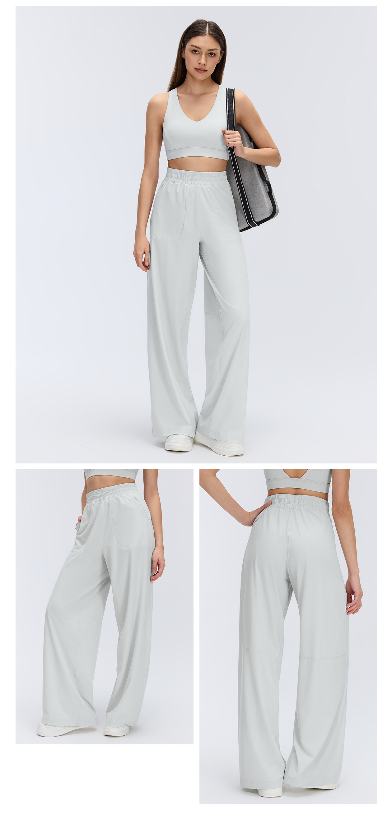 Pantalones de mujer de pierna recta con cordón ajustable oculto y bolsillo, ideales para yoga, deporte y gimnasio (FGBD26014).