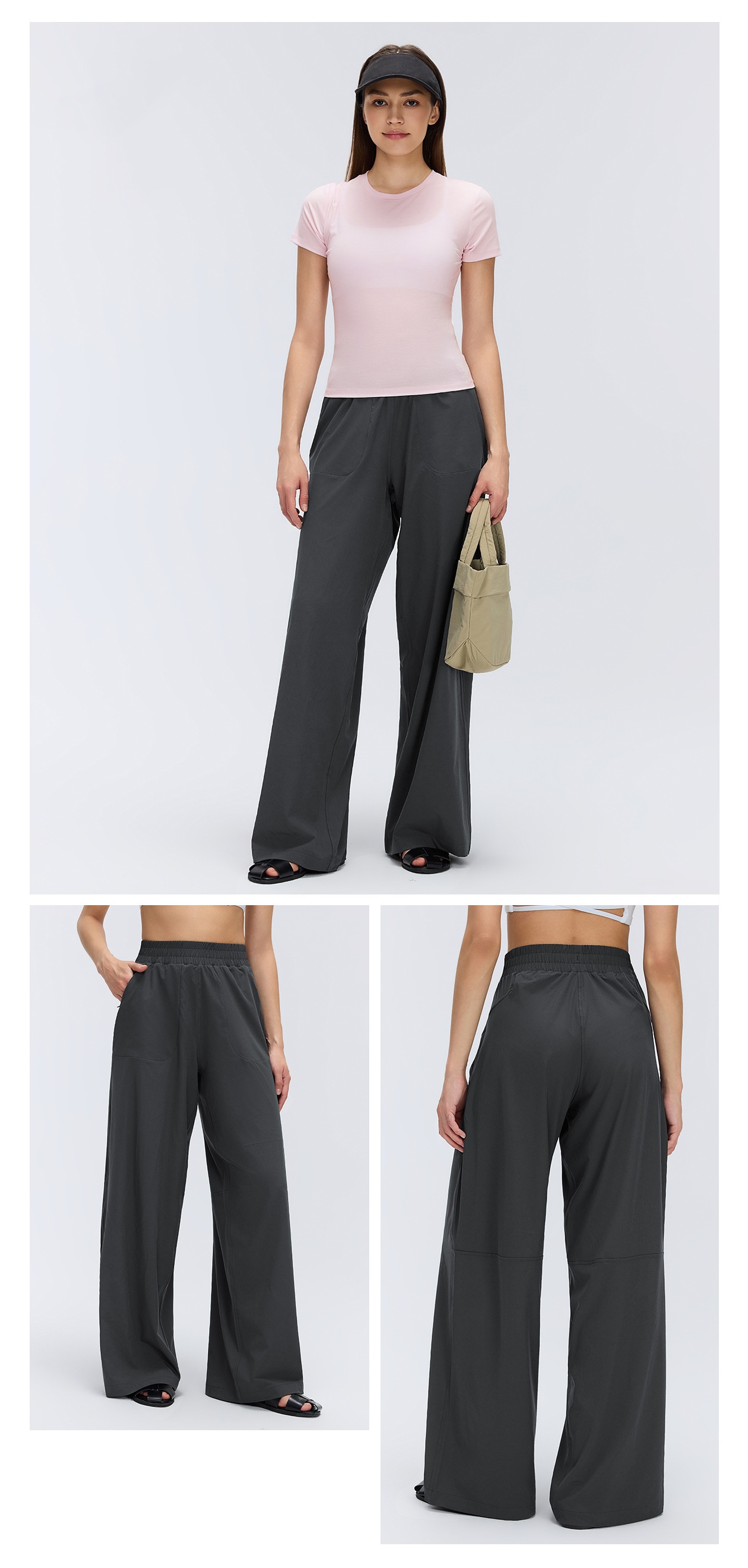 Pantalones de mujer de pierna recta con cordón ajustable oculto y bolsillo, ideales para yoga, deporte y gimnasio (FGBD26014).