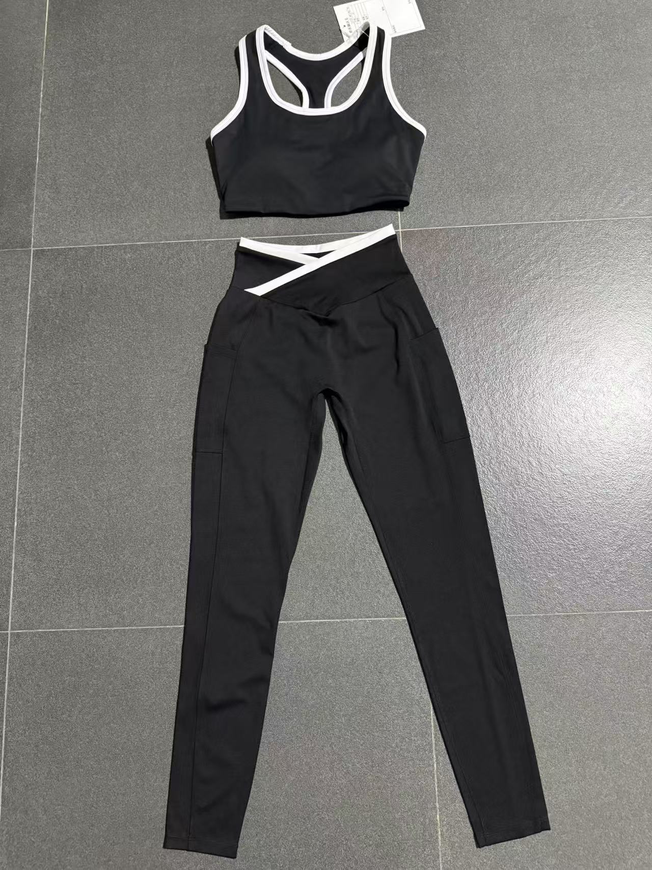 Conjunto de yoga para mujer de 2 piezas, deportivo, moderno, con cintura elástica, para fitness, conjunto de yoga personalizado a la venta, conjuntos para mujer FGB4012 28402