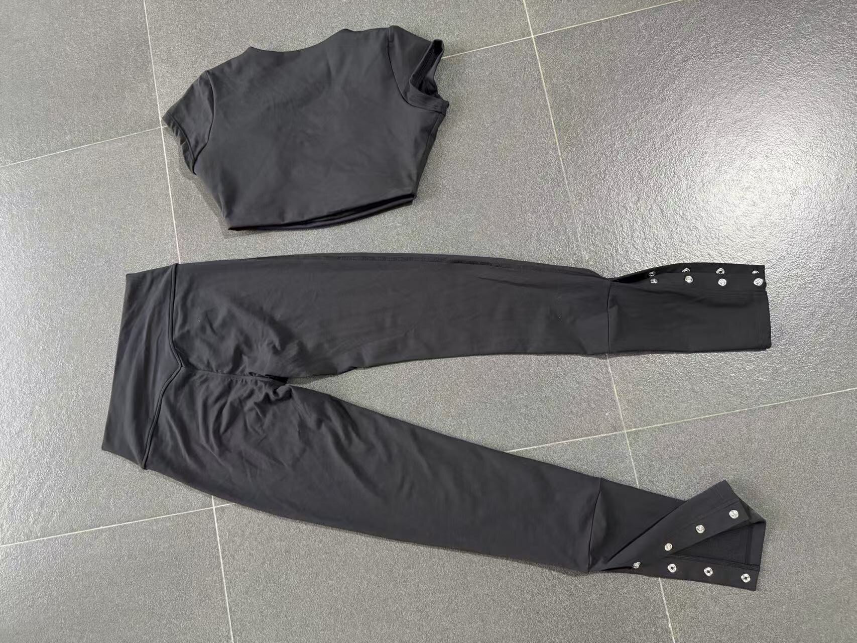 Conjunto deportivo para mujer: camiseta de manga corta para correr, leggings de cintura alta, pantalones acampanados, conjunto de yoga y entrenamiento para gimnasio FGB10265 29082