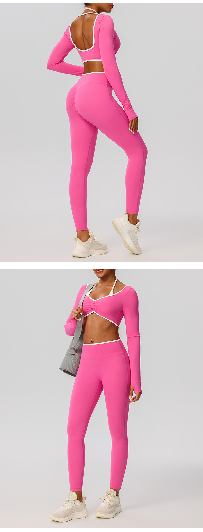 Conjuntos de ropa deportiva para gimnasio, yoga y entrenamiento (2 piezas) para mujer: leggings de manga larga (FGB52546 52347)