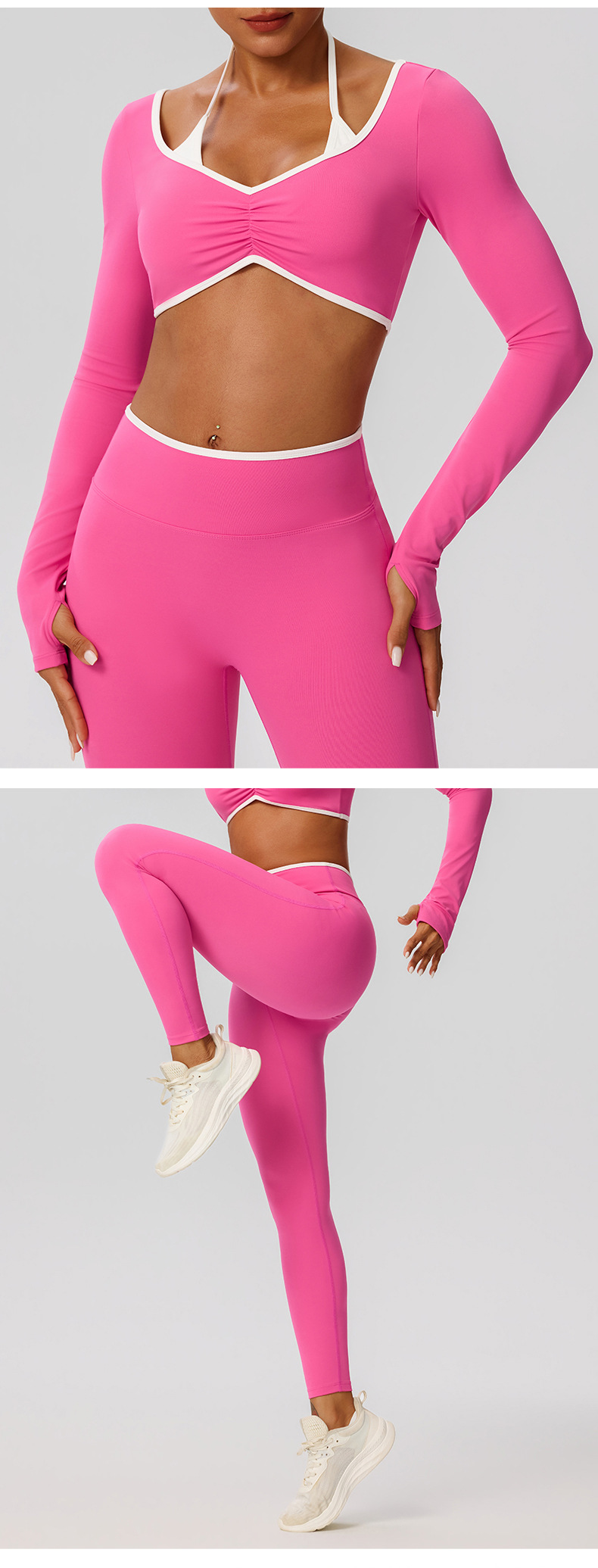 Conjuntos de ropa deportiva para gimnasio, yoga y entrenamiento (2 piezas) para mujer: leggings de manga larga (FGB52546 52347)
