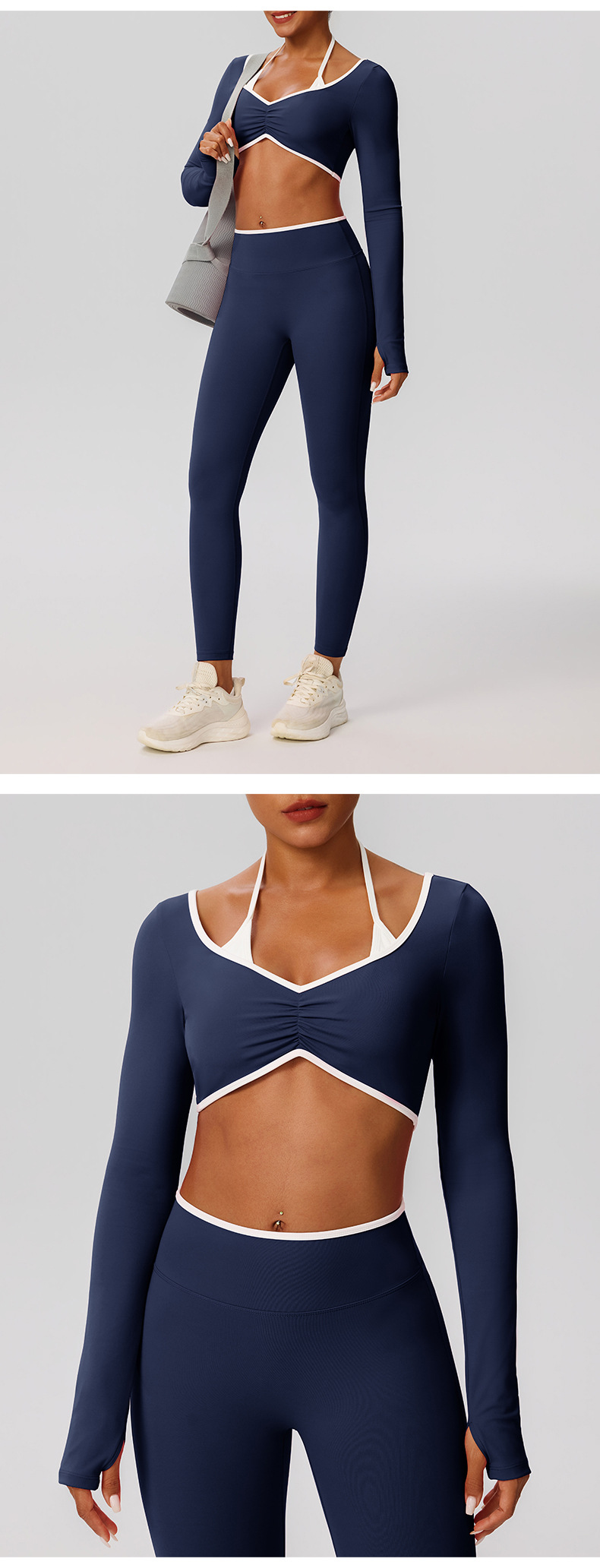 Conjuntos de ropa deportiva para gimnasio, yoga y entrenamiento (2 piezas) para mujer: leggings de manga larga (FGB52546 52347)