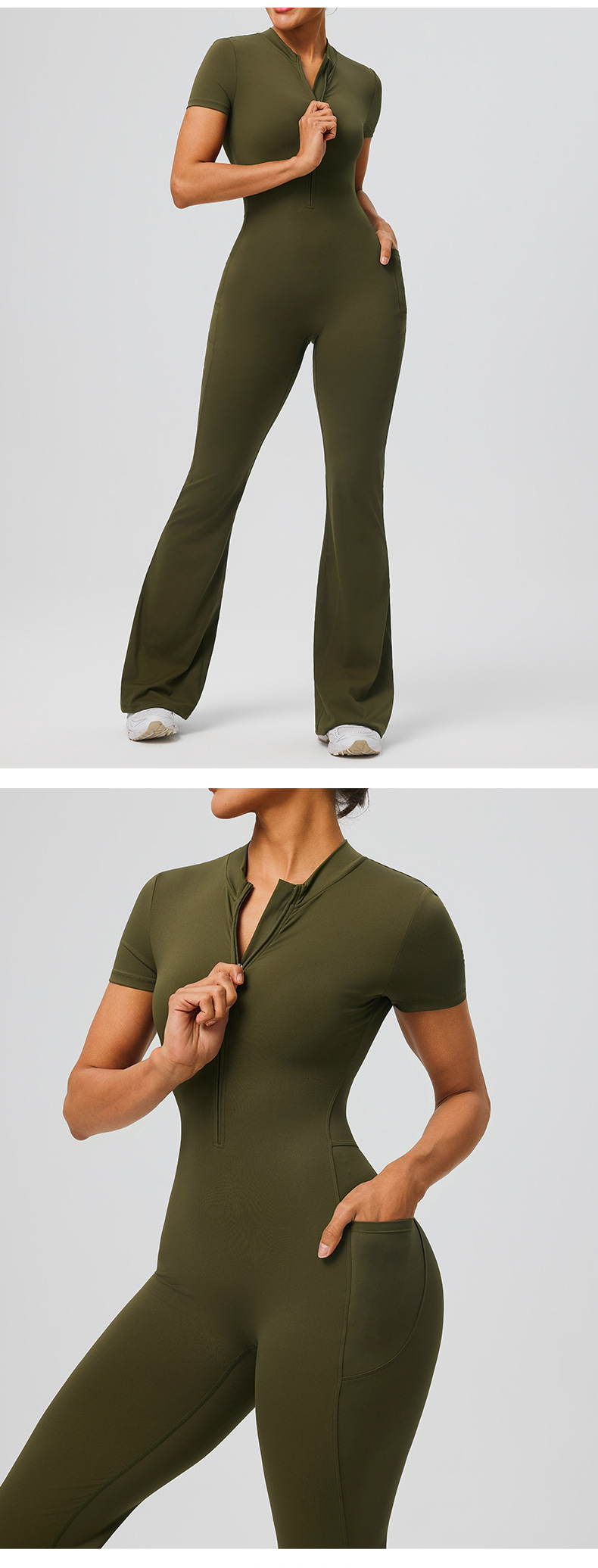 Women's Zip-Up Yoga Bodysuit Gym Jumpsuit for Sports