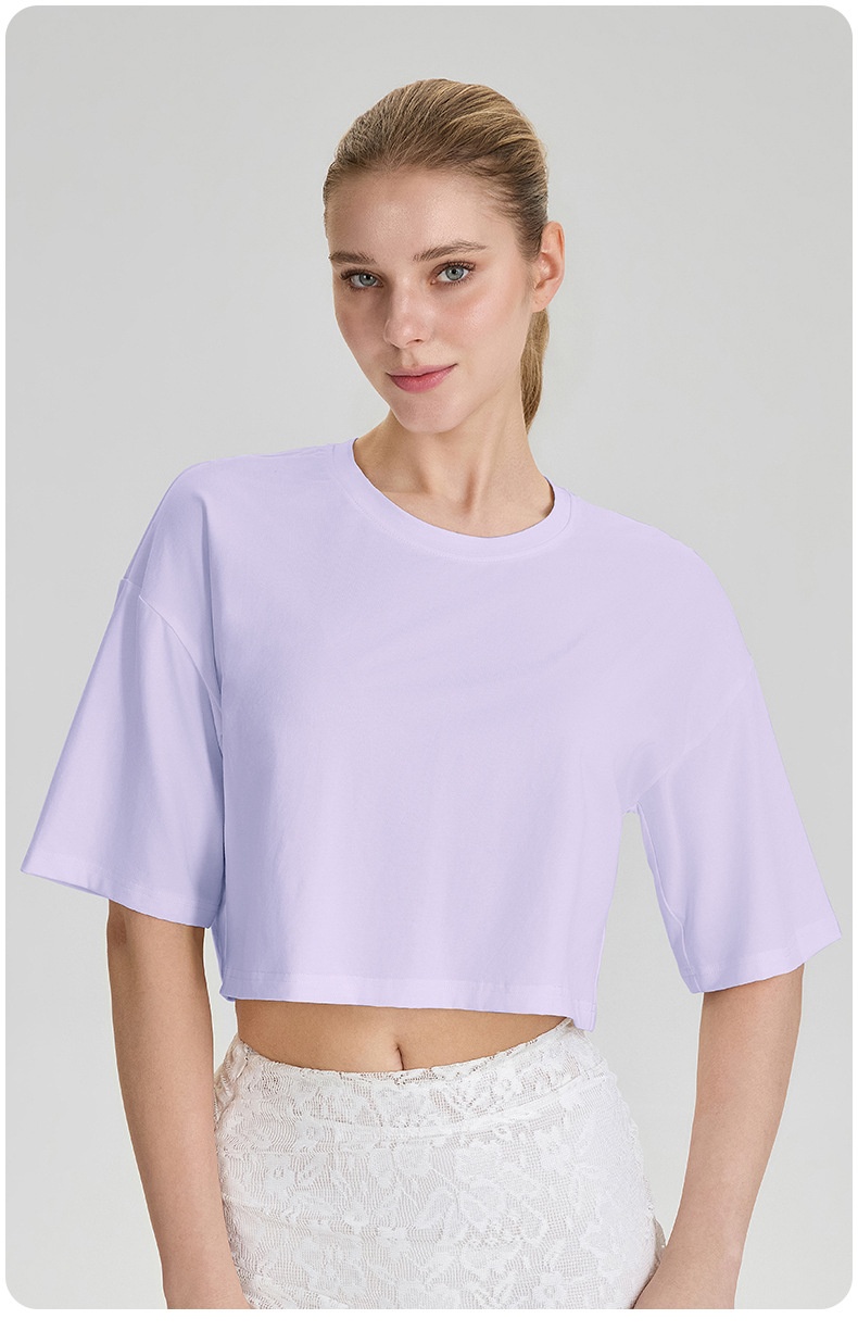 Top corto de manga corta con cuello redondo para mujer, estilo oversize, de alta calidad, corte holgado, FGB52248
