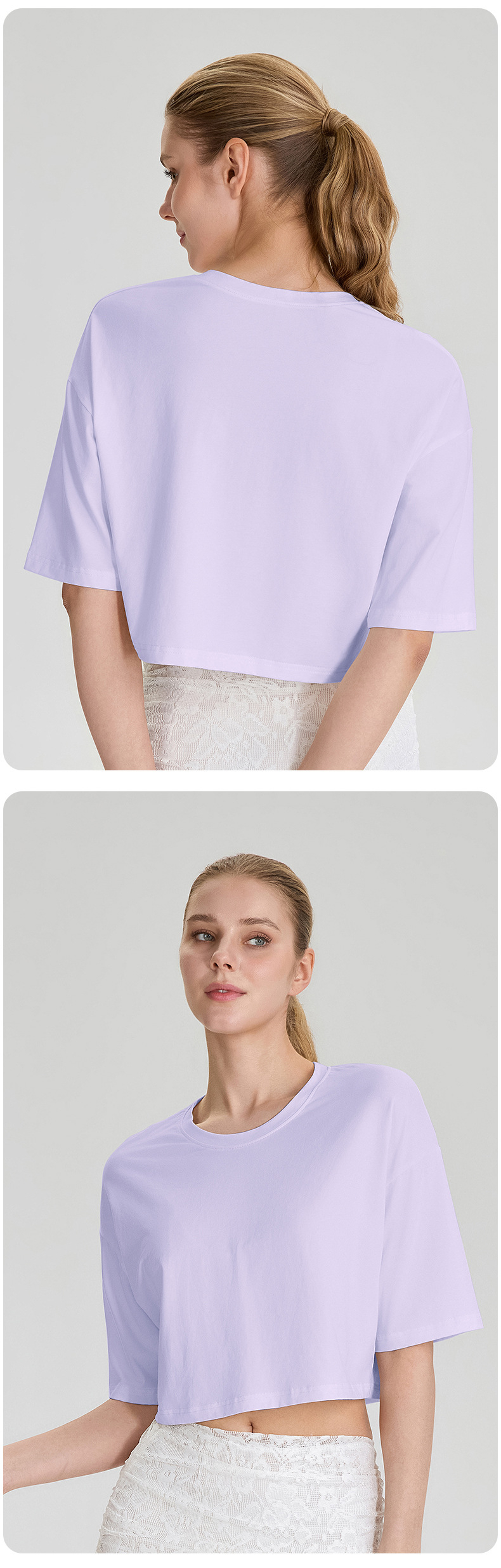 Top corto de manga corta con cuello redondo para mujer, estilo oversize, de alta calidad, corte holgado, FGB52248