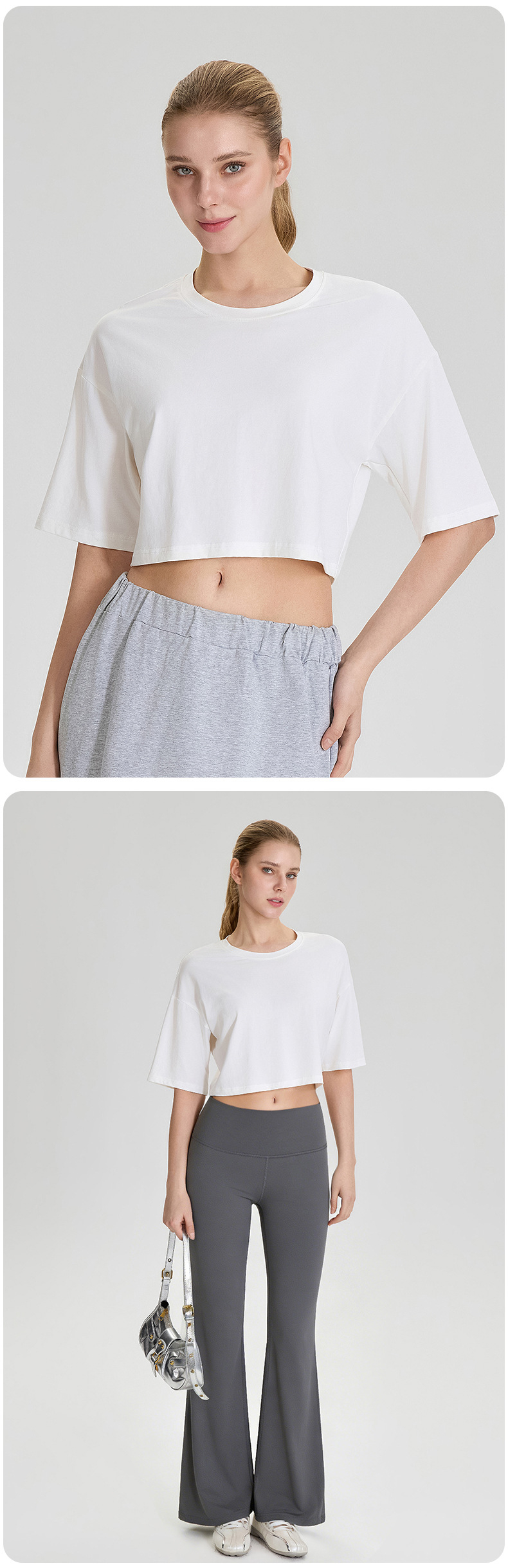 Top corto de manga corta con cuello redondo para mujer, estilo oversize, de alta calidad, corte holgado, FGB52248