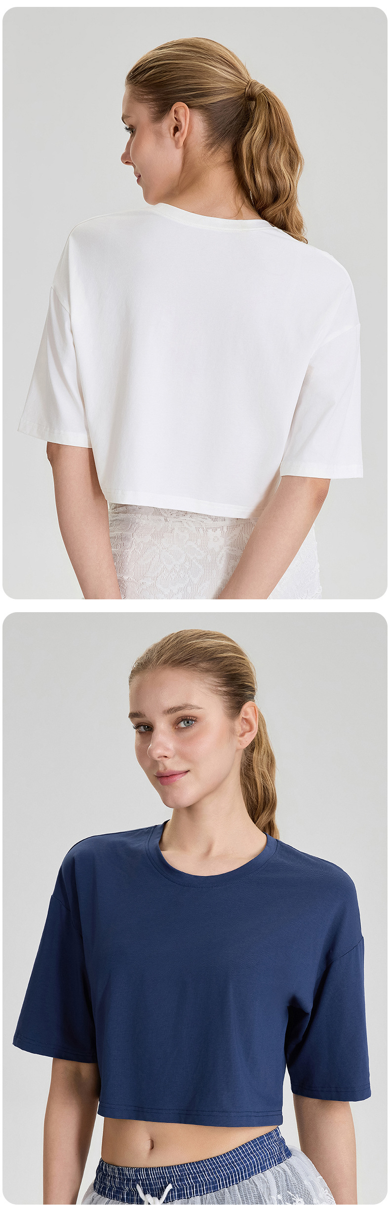 Top corto de manga corta con cuello redondo para mujer, estilo oversize, de alta calidad, corte holgado, FGB52248