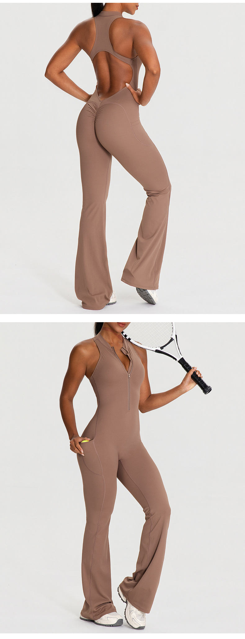 Conjunto de ropa de yoga de alta resistencia para entrenamiento, mono deportivo de yoga de una pieza para mujer FGB62105