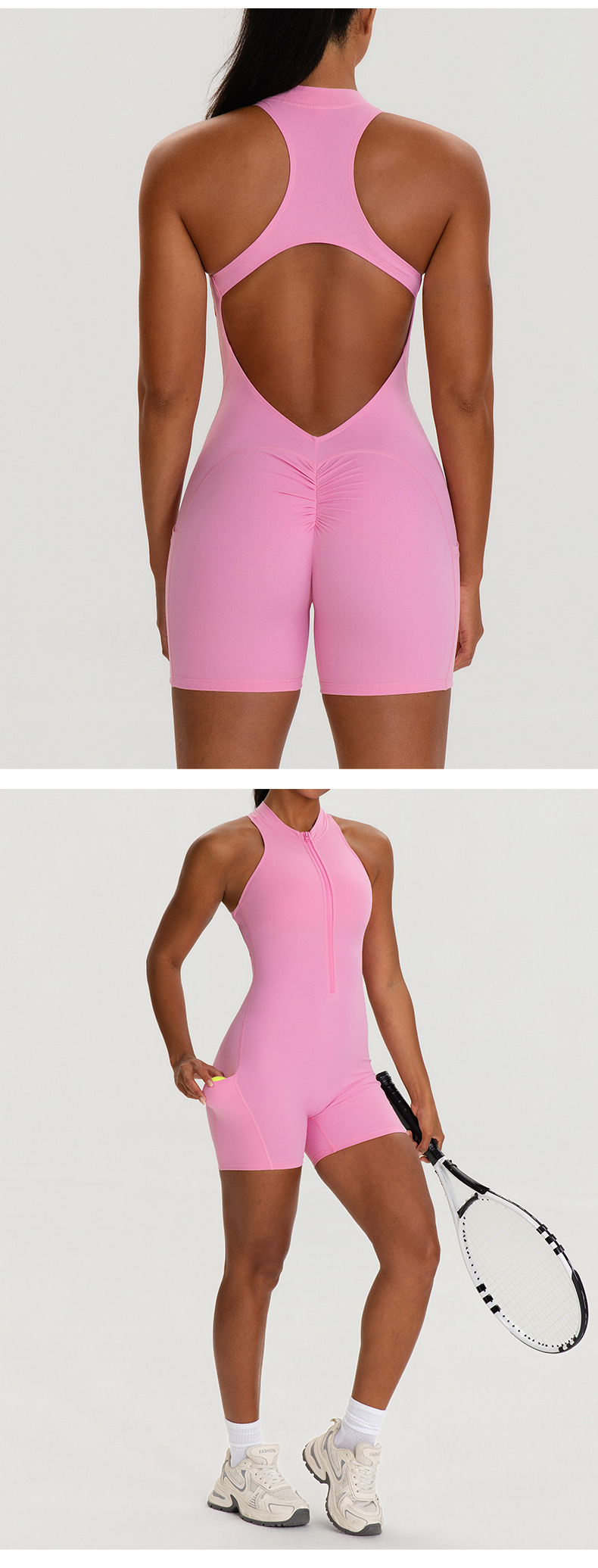 Nuevo mono de yoga de una pieza con shorts, ideal para primavera. Body de ejercicio de alta intensidad con cremallera para gimnasio y fitness FGB62106