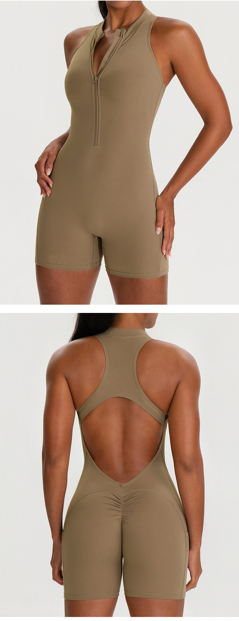 Nuevo mono de yoga de una pieza con shorts, ideal para primavera. Body de ejercicio de alta intensidad con cremallera para gimnasio y fitness FGB62106