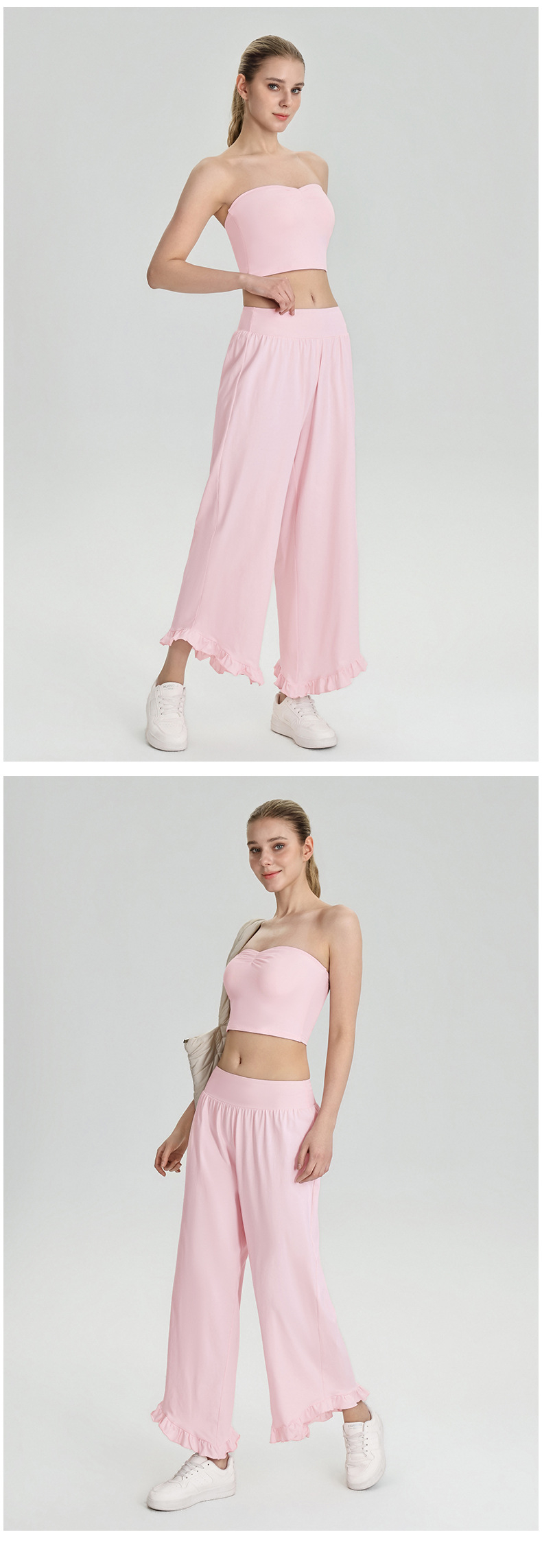 Nuevos conjuntos de gimnasio y fitness: sujetador deportivo tipo bandeau sin tirantes transpirable y pantalones de yoga, dos piezas para mujer FGB62107 62308