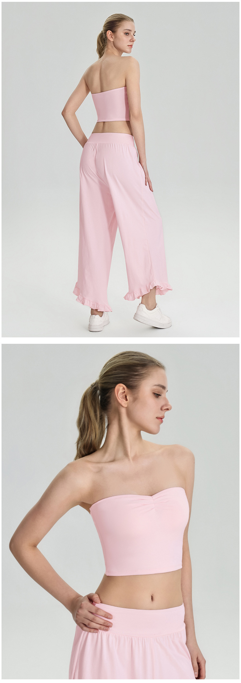 Nuevos conjuntos de gimnasio y fitness: sujetador deportivo tipo bandeau sin tirantes transpirable y pantalones de yoga, dos piezas para mujer FGB62107 62308