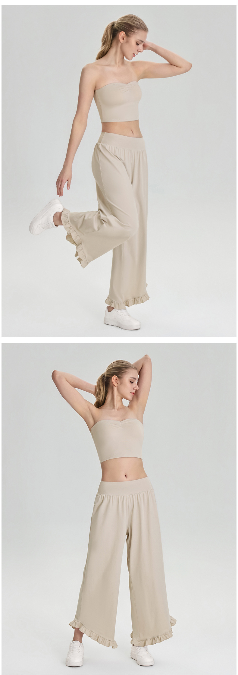 Nuevos conjuntos de gimnasio y fitness: sujetador deportivo tipo bandeau sin tirantes transpirable y pantalones de yoga, dos piezas para mujer FGB62107 62308