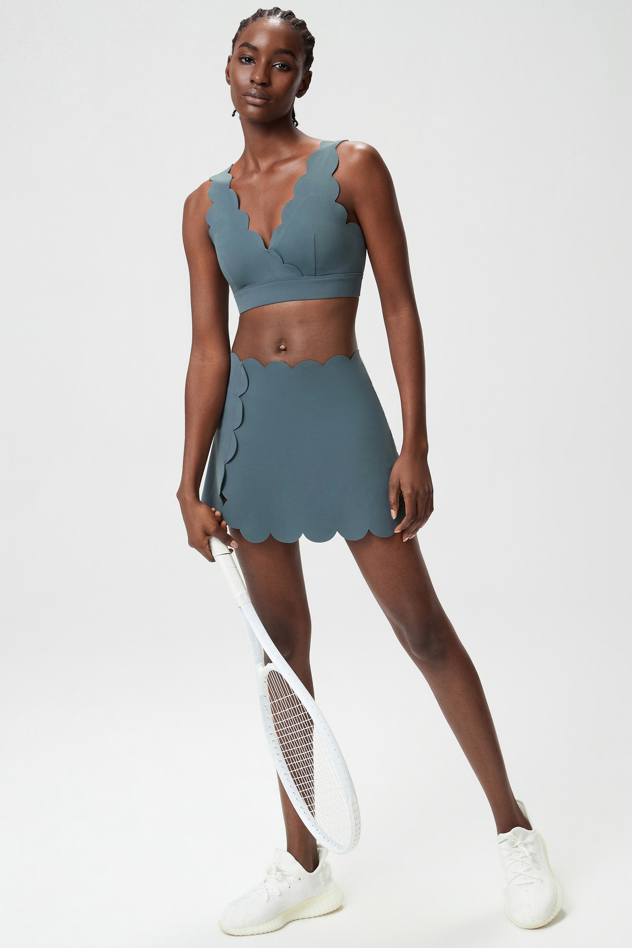 Conjunto deportivo de 2 piezas para mujer: top corto transpirable, sujetador deportivo y falda elástica para gimnasio y yoga (FGBYB604 SP664)